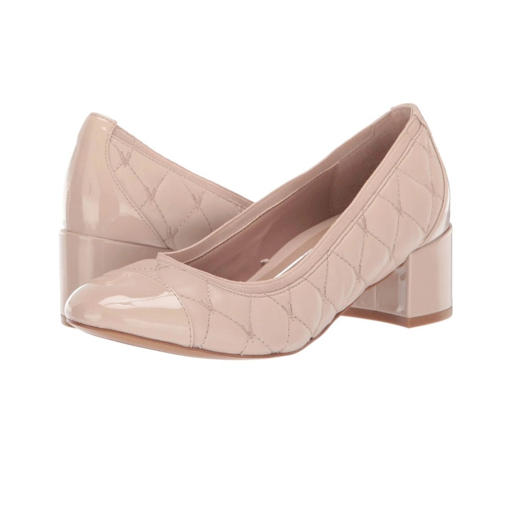 Vionic Ruby Quilted Patent Block Heel Pumps Nude Beige Women's Size 9